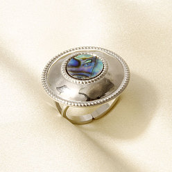 Нержавеющая Сталь Цвет 304 Открытые кольца-манжеты из нержавеющей стали с натуральными ракушками для женщин, круглые, цвет нержавеющей стали, 25 мм, внутренний диаметр: 17 мм