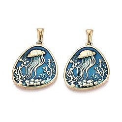 Стально-синий 304 подвески из нержавеющей стали и эмали, самородки с подвесками в виде медуз, золотые, стальной синий, 28x24x3 мм, отверстие : 7.5x2.5 мм