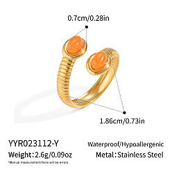 Gemstone 304 Anillos abiertos tipo brazalete de acero inoxidable con piedras preciosas para mujer, oval, real 18 k chapado en oro, diámetro interior: 18.6 mm