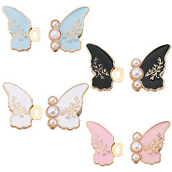 Couleur Mélangete 8 pièces 4 couleurs épingles à boutons de jean réglables en alliage papillon et imitation perle, serre-taille, attaches à coudre pour accessoires de vêtement, couleur mixte, 24.5x37.5x16mm, 2 pcs / couleur