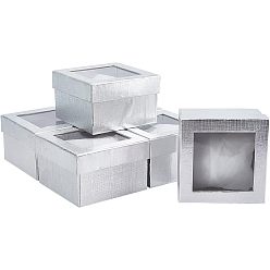 Серебро Бумажная подарочная коробка для часов, с губкой и прозрачным окном, квадратный, серебряные, 9x9x6 см