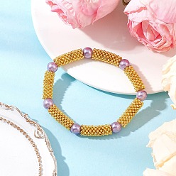 Сливовый Женские браслеты-растяжки из сплава снежинок и стеклянных бусин с жемчугом, слива, внутренний диаметр: 2-1/8 дюйм (5.5 см)