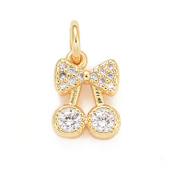 Real 24K Gold Plated Eco-Friendly Brass Micro Pave Cubic Zirconia Pendants, with Jump Ring, Long-Lasting Plated, Lead Free & Cadmium Free, Cherry, Real 24K Gold Plated, 10x7.5x2.5mm, Jump Ring: 5x1mm, 3mm inner diameter
