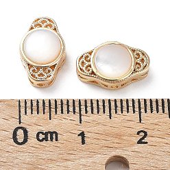 Real 18K Gold Plated Brass Hollow Oval Beads, with Natural Shell, Real 18K Gold Plated, 8x12.5x5mm, Hole: 1mm