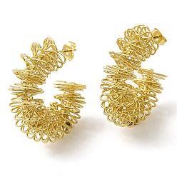 Золотой Вакуумное покрытие pvd 201 серьги-гвоздики в форме буквы С из нержавеющей стали с 304 штифтами из нержавеющей стали, проволочные серьги-кольца с цветком для женщин, золотые, 35.5x11.5 мм