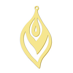 Golden 201 Stainless Steel Pendants, Laser Cut, PVD Vacuum Plating, Leaf, Golden, 42.5x21x1mm, Hole: 1.6mm