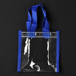 Blue Rectangle Clear PVC Bags, Gift Bags, Shopping Bags, with Ribbon Handles, Blue, 38x20.4x0.95cm