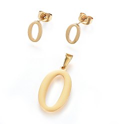 Letter O 304 стали подвески и серьги-гвоздики комплекты ювелирных изделий из нержавеющей, алфавит, letter.o, 20~23x13~19x1.5 мм, отверстия: 6x3 mm, 6~10x6~9x1 mm, штифты : 0.8 мм