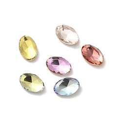 Mixed Color Glass Rhinestone Cabochons, Point Back & Back Plated, Faceted, Oval, Mixed Color, 6x4x2mm