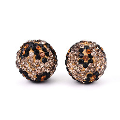 Копченая Топаз Полимерная глина Pave горный хрусталь бисер, дискотечный шар бисер, круглые, леопардовым принтом, курил топазом, 16 мм, отверстие : 1.6~1.8 мм
