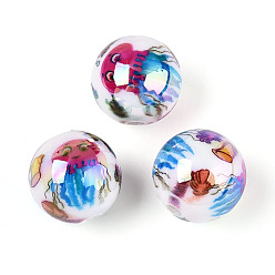 Jellyfish Непрозрачные акриловые бусины с принтом в виде океана, круглые, AB цвет, медуза, 15.9 мм, отверстие : 2.8 мм