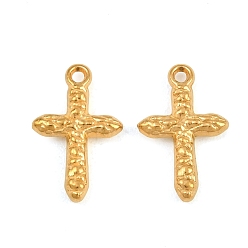 Oro 304 encantos de acero inoxidable, revestimiento de iones (ip), dijes de cruz martillada, dorado, 15.5x10x3 mm, agujero: 1.2 mm