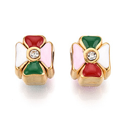 Разноцветный Ионное покрытие (IP) 304 Европейские эмалевые шарики из нержавеющей стали, цветок, бусины с большим отверстием, со стразами, реальный 18 k позолоченный, красочный, 12x10x9 мм, отверстие : 4 мм