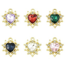 (52) Непрозрачная лаванда 6шт 6 цветные акриловые подвески со стразами, с бусинами из сплава и пластика, имитирующими жемчуг, сердце прелести, разноцветные, 17x15x5 мм, отверстие : 1.4 мм, 1 шт / цвет