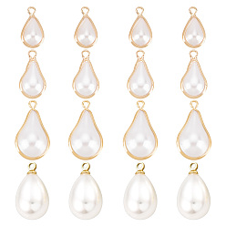 Кремово-белый 16шт 4 стиль АБС пластик имитация жемчуга подвески, с латунной фурнитурой , реальный 18 k позолоченный, разнообразные, кремово-белые, 12.5~17.5x5.5~10 мм, отверстие : 1~1.5 мм, 4 шт / стиль