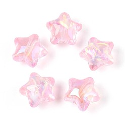 Pink Прозрачный бисер cmолой, звезда, с битой стеклянной фольгой, розовые, 18.5x20.5x14.5 мм, отверстие : 2.2 мм
