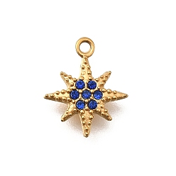 Синий 304 подвески из нержавеющей стали, с кубического циркония, звезды прелести, ионное покрытие (ip), золотые, синие, 10.5x9x2 мм, отверстие : 1 мм