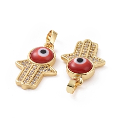 Mixed Color Brass Micro Pave Cubic Zirconia Pendants, with Handmade Evil Eye Lampwork, Hamsa Hand Charm, Real 18K Gold Plated, Mixed Color, 23x15x4mm, Hole: 4x6.5mm