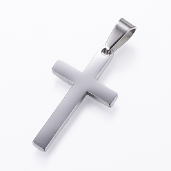 Stainless Steel Color 304 Stainless Steel Pendants, Cross, Stainless Steel Color, 28x15.5x1.5mm, Hole: 8x3.5mm