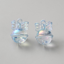 Светло-голубой Прозрачные акриловые подвески с УФ-покрытием, радужный, колокольчик с бантом, светло-голубой, 24x17.5 мм, отверстие : 2.5 мм