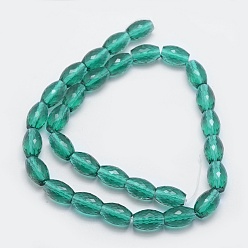 Medium Sea Green Transparent Glass Beads Strands, Faceted, Drum, Medium Sea Green, 11.5x8mm, Hole: 1.2mm, about 30pcs/strand, 13.7 inch(35cm)