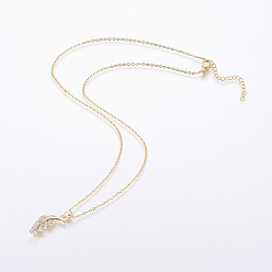 Золотой 304 из нержавеющей стали цепи ожерелья, с латунными микропроволочными кубическими циркониевыми подвесками, лист, золотые, 17.5 дюйм (44.5 см), Кулон : 22.3x19.7x4 мм