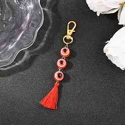 Красный Подвеска с кисточками из полиэстера и круглыми бусинами от сглаза из смолы, с поворотными застежками, золотые, красные, 116 мм