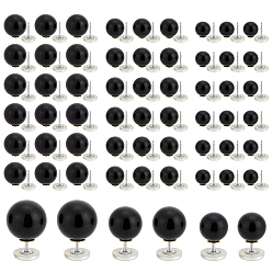 Noir 60 pièces 3 styles broches de revers en plastique imitation perle anti-reflets, ronde, Avec alliage et fer, noir, 17~20x10~14mm, 20 pcs / style