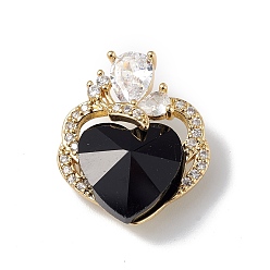 Black Real 18K Gold Plated Rack Plating Brass Micro Pave Clear Cubic Zirconia Pendants, with Glass, Long-Lasting Plated, Cadmium Free & Lead Free, Butterfly with Heart Charm, Black, 21x17.5x8mm, Hole: 3.5x2.5mm