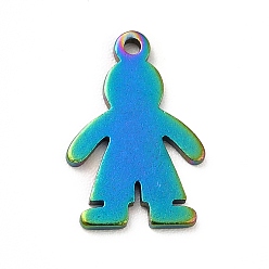 Rainbow Color Ion Plating(IP) 201 Stainless Steel Pendants, Human Charms, Rainbow Color, 13x9x1mm, Hole: 1mm