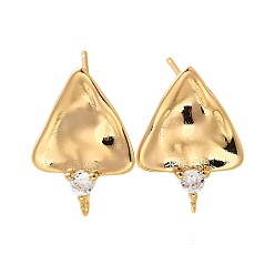 Настоящее золото 18K Латунные серьги-гвоздики из циркония, треугольные, реальный 18 k позолоченный, 18x13 мм, отверстие : 1 мм, штифты : 0.8 мм