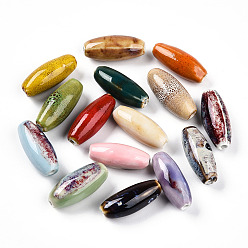 (52) Непрозрачная лаванда Фарфоровые бусины ручной работы, фантазии античного стекла фарфора, овальные, разноцветные, 30~32x12~13.5 мм, отверстие : 2~3.5 мм