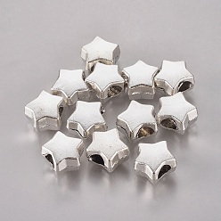 Antique Silver Tibetan Style Alloy European Beads, Large Hole Star Beads, Cadmium Free & Lead Free, Antique Silver, 11x7mm, Hole: 4mm, about 462pcs/1000g