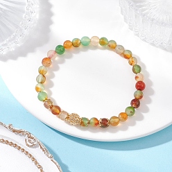 Peacock Agate Женские браслеты из натурального павлиньего агата (окрашенного и нагретого) и латунных круглых бусин, золотые, внутренний диаметр: 2-1/4 дюйм (5.7 см)