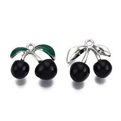 Черный Стойки обшивки сплава эмали подвески, без кадмия и без свинца, черри прелести, платина, чёрные, 14.5x15x7 мм, отверстие : 1.4 мм