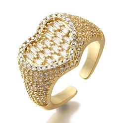 Настоящее золото 18K Стойка с покрытием в форме сердца, латунь, прозрачный фианит, широко открытые манжеты, кольца, без кадмия и без свинца, долговечный, для женщин, реальный 18 k позолоченный, 14 мм