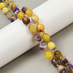 Желтый Бусины из натурального белого нефрита, окрашенные, граненые, круглые, с бисером, желтые, 10x9 мм, отверстие : 1 мм, около 33 шт / нитка, 15.43'' (39.2 см)