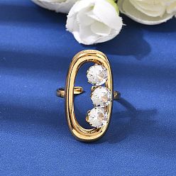 Oval 304 открытые манжеты из нержавеющей стали с цирконием и микро-паве для женщин, золотые, овальные, внутренний диаметр: 17.4 мм