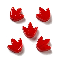 Красный Стеклянные бусины, Цветок тюльпана, красные, 16x16x5.5~6 мм, отверстие : 2 мм