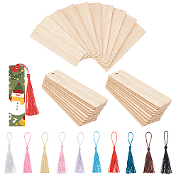 Mixed Color DIY Bookmarks Making Kits, Including Rectangle Wooden Pieces for Bookmarks Making and Polyester Tassel Decorations, Mixed Color, 121x30x2mm, Hole: 3.5mm, 90pcs/set