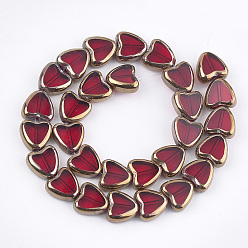 Red Electroplate Glass Beads Strands, Edge Plated, Heart, Red, 10x10x4mm, Hole: 1mm, about 30pcs/strand, 11.4 inch