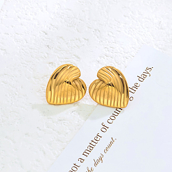 Золотой Серьги-гвоздики в форме сердца из нержавеющей стали с полосками, золотые, 19x17 мм