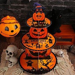 Тыква 3-ярусная бумажная подставка для кексов на Хэллоуин для десертного стола, башня из кексов для украшения вечеринки, тыква, 270~280x430 мм