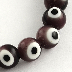 Кокосово-Коричневый Круглый ручной сглаза Lampwork бисер пряди, кокосового коричневый, 8 мм, отверстие : 1 мм, около 48 шт / нитка, 13.7 дюйм