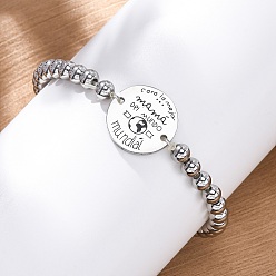 Нержавеющая Сталь Цвет Плоский круглый браслет на день матери с французскими звеньями, 304 эластичные браслеты из нержавеющей стали для женщин, цвет нержавеющей стали, внутренний диаметр: 2 дюйм (5.1 см)