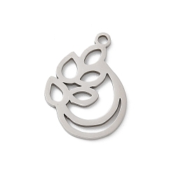 Нержавеющая Сталь Цвет 201 подвески из нержавеющей стали, очарование листа, лазерная резка, анти-тускнение, цвет нержавеющей стали, 18x13x1 мм, отверстие : 1.5 мм