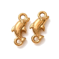 Real 18K Gold Plated 304 Stainless Steel Connector Charms, Dolphin Links, Ion Plating(IP), Long-Lasting Plated, Real 18K Gold Plated, 9x4x2.5mm, Hole: 1mm