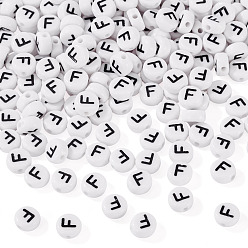 Letter F 500шт акриловые бусины, с горизонтальным отверстием, буквы, плоско-круглые, Буква F, 7x4 мм, отверстие : 1 мм
