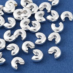 Серебро Латуни обжимной шарики охватывает, без свинца, без кадмии и без никеля, плоско-круглые, серебряные, 7x3.5 мм, отверстие : 2 мм