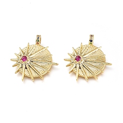 Colorful Brass Micro Pave Clear Cubic Zirconia Pendants, Sun, Golden, Colorful, 26.5x25.5x3.5mm, Hole: 3mm